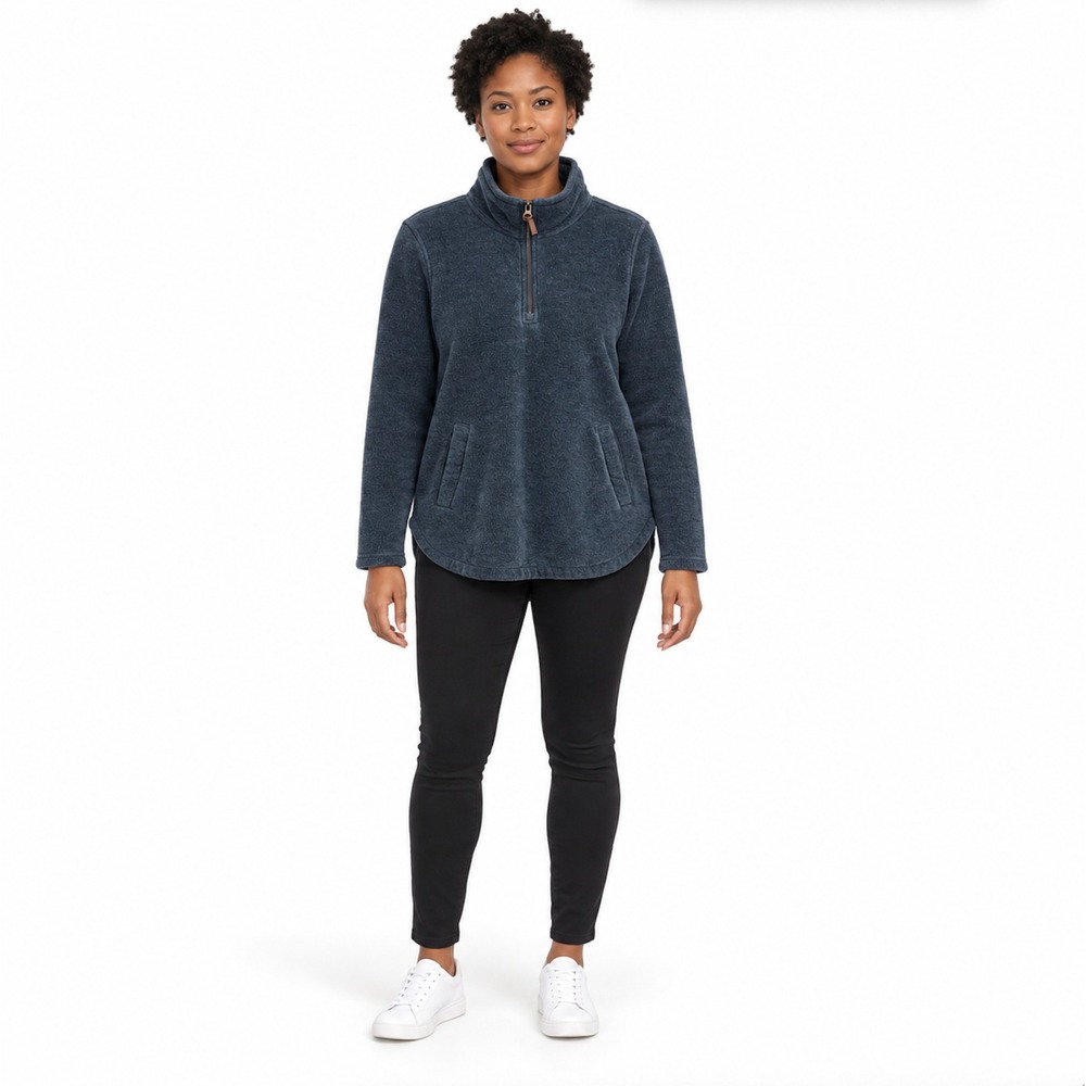 32 Degrees Heat Navy Blue Quarter Zip Sherpa Lined Fleece Pullover MEDIUM